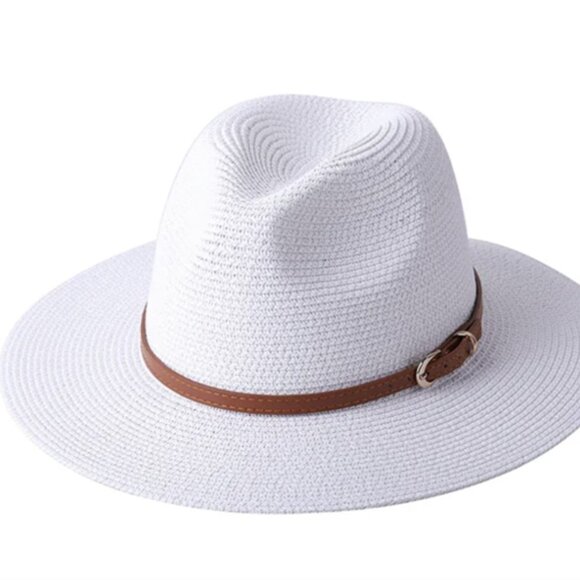 Unisex Summer Straw Fedora Cap Trilby Cuban Sun Hat Panama Short Brim Floral - Picture 2 of 6